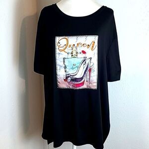 Love J - Queen High-Low Black T-Shirt, Red Heels & Perfume Bottle, Size 2X